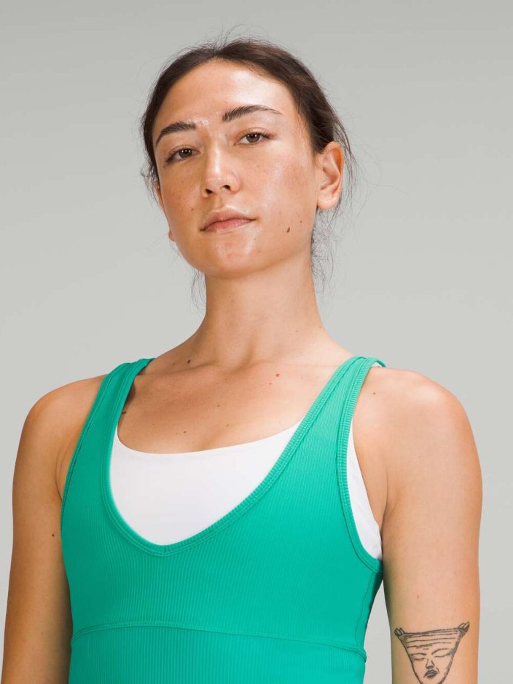 LULULEMON 4 Teal Green Ribbed Luxtreme Deep-V Tank Top Cropped Sports Bra